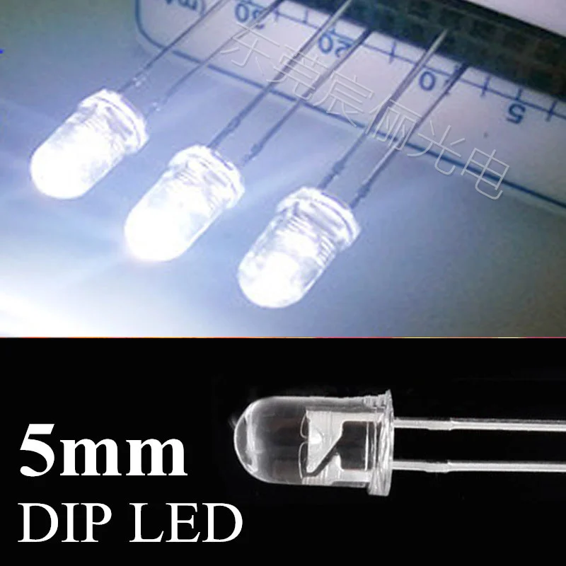 Высокий яркий белый 5 мм круглый dip led 6500-8000k прозрачный светодиод 3 0-3 v 15-20ma (CE &amp Rosh)