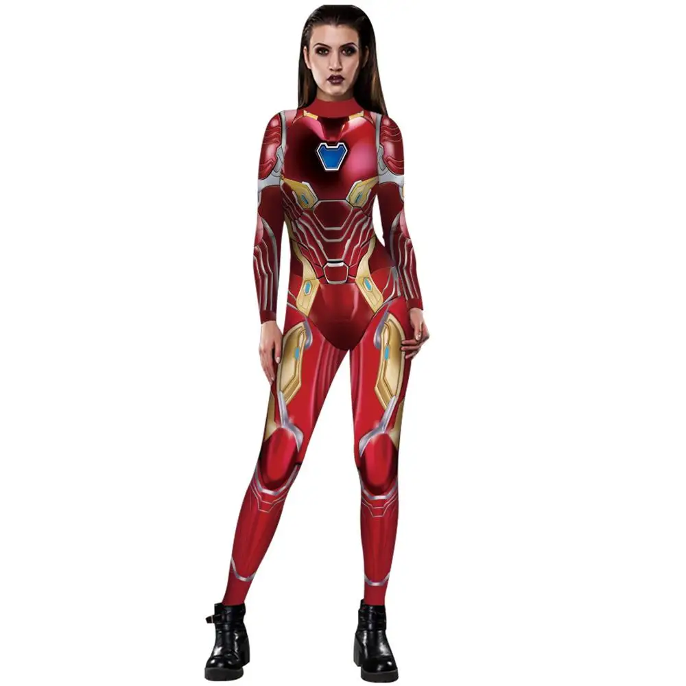 Iron man Costume 3D Print Slim Bodycon Bodysuit for Halloween Cosplay Sexy long Sleeve Overalls Rompers Womens Jumpsuit Iron man Costume 3D Print Slim Bodycon Bodysuit for Halloween Cosplay Sexy long Sleeve Overalls Rompers Womens Jumpsuit