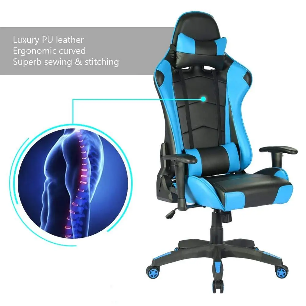  Racing Gaming Chair Computer Chair with High Back Reclining Tilt Office Chair PU Leather Swivel Tas