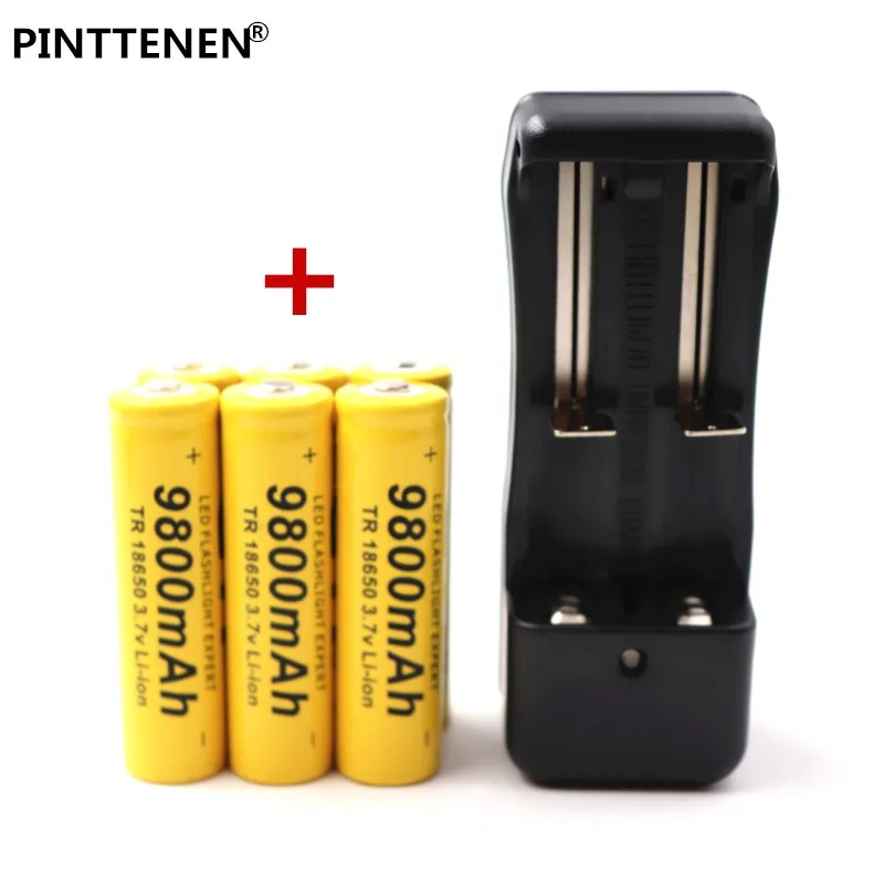 Pinttenen 18650 Батарея Перезаряжаемые Батарея 3,7 V 18650 9800mAh литий-ионный аккумулятор Батарея для фонарик с ЕС Зарядное устройство для 18650 Батарея - Цвет: Красный