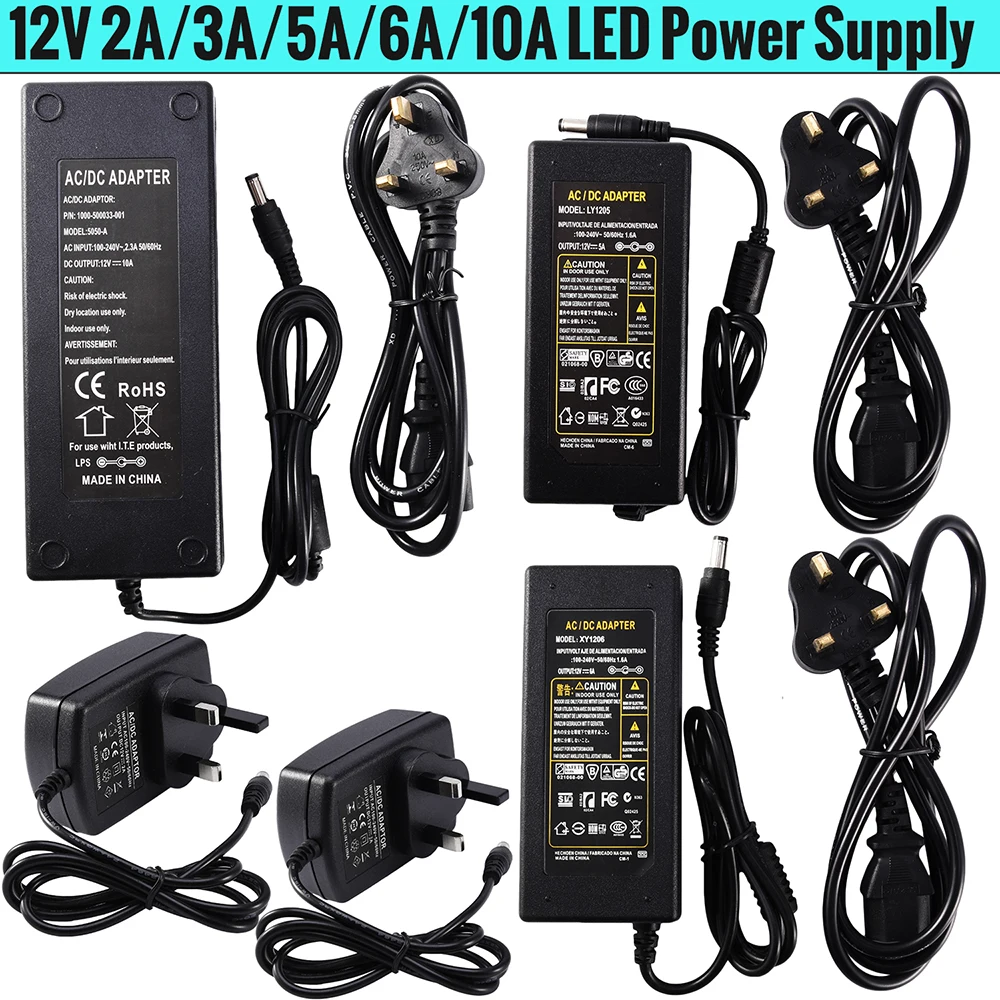

AC 100V - 240V to DC 12V 2A 3A 5A 6A 10A lighting transformers Power Supply Adapter Converter Charger For LED Strip light D30