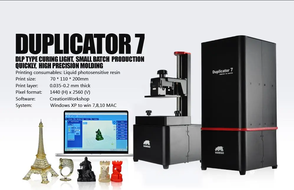 Дубликатор 7 V1.5 lcd SLA DLP 3d принтер, WANHAO завод стоматологические украшения для стоматологов Смола 3d принтер+ D7 USB коробка - Цвет: only D7 V1.5