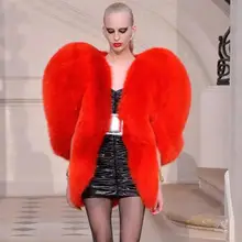 Стильная накидка из искусственного лисьего меха с объемным изображением красного сердца, женское длинное мохнатое пальто знаменитостей, верхняя одежда, зимний топ
