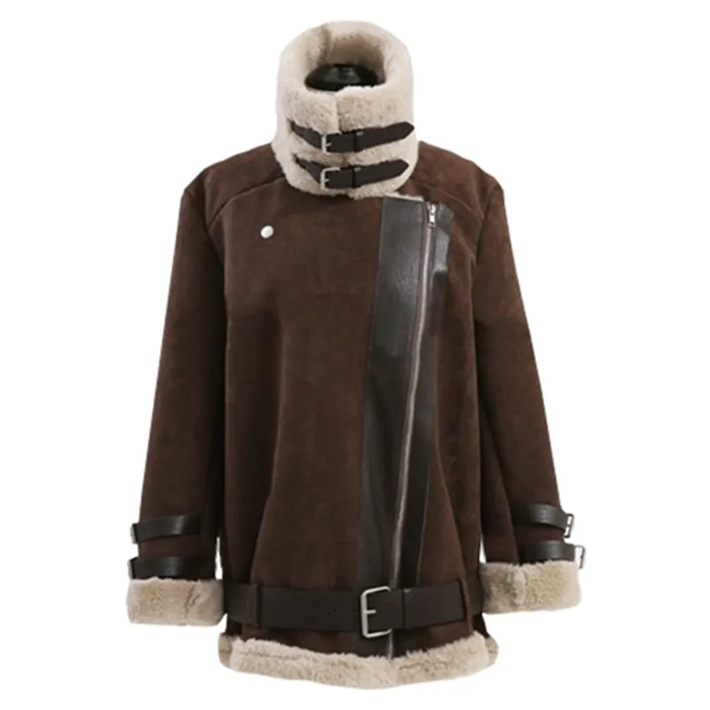 Высокое качество зимняя куртка женские замши ягненка Утепленная одежда Шерстяное пальто мотоциклетные лацканы пальто утепленная куртка Для женщин