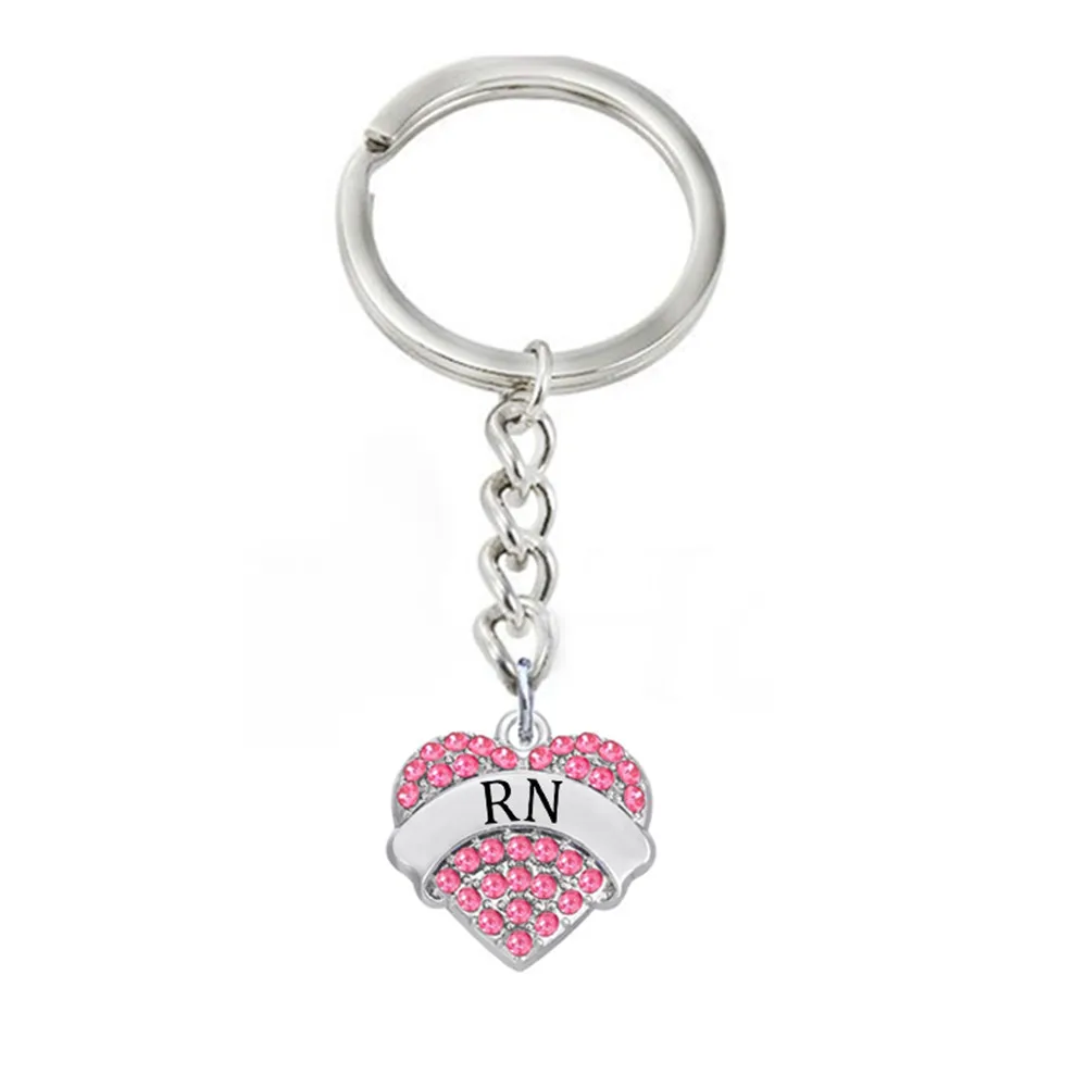 Nurse Heart Rhinestone Heart Pendant Gifts For Nurses Keyring Key Ring Keychain 