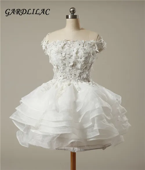 

2017 real picture white sleeveless organza short graduation dress with applique beading ball gown dress for party