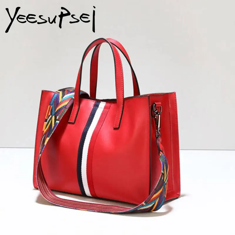 

YeeSupSei Brand Luxury Handbag Designer Women Leather Wide Strap Bag Female Shoulder Bag Women Messenger Bags Bucket Tote Big