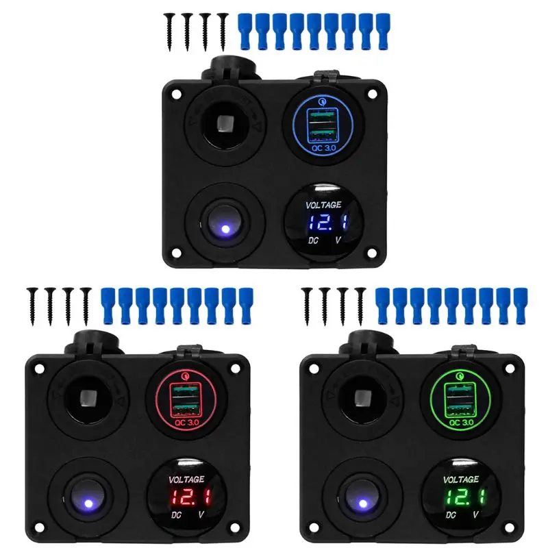 

Dual QC 3.0 USB Car Charger LED Voltmeter Power Outlet Switch Panel Car Cigarette Lighter Socket for Car Boat Marin Smart Phone