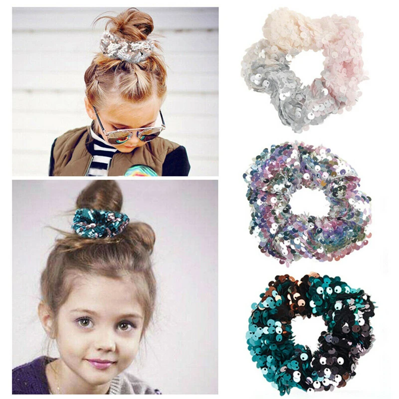 

Sequins Scrunchie Bling High Stretch Girl Hair Accessories Fashion Elastic Women Hair Rope Rings Ties Ponytail Holder Shinny
