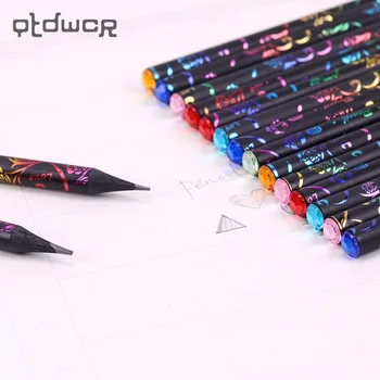 

6PCS/Set Black Printing Rod HB Pencil With Colorful Diamond Kawaii School Painting Drawing Writing Children Pencil