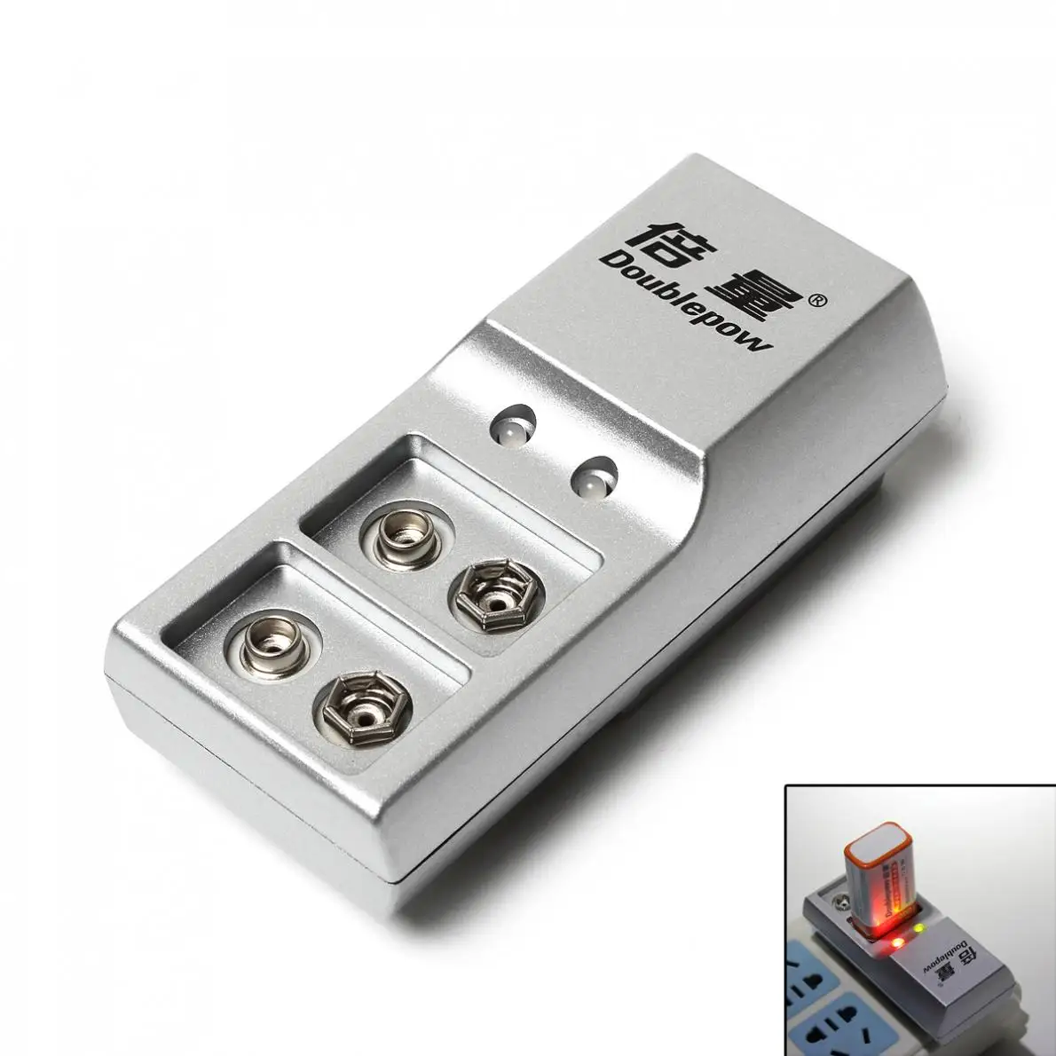 

9V Battery Charger Doublepow 2 Independent Channels Quick Intelligent Charger for 9V Ni-MH / Li-ion Battery with LED Indicator