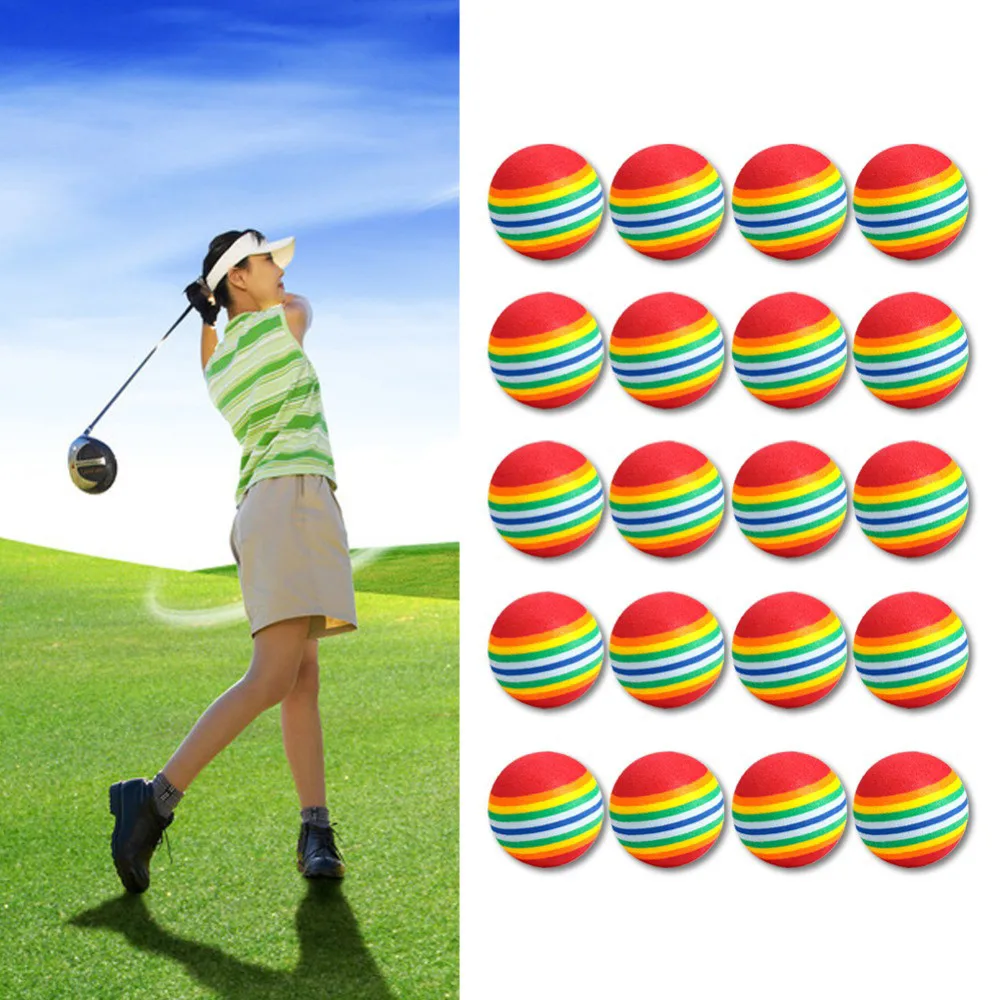 20pcs/set EVA Flexible Rainbow Stripe Foam Sponge Golf Balls Swing Practice Training Aids AU24