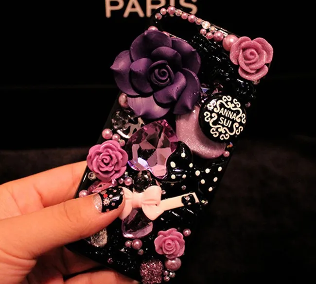 Роскошные DIY Алмазные фиолетовые цветы Анны, блестящие чехлы с кристаллами для iPhone 11 Pro Max XS MAX XR XS X 6 6s 7 8 Plus 5 5S, чехлы