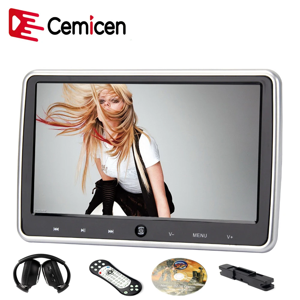 

Cemicen 10.1 Inch Car Headrest Monitor with HD Digital LCD Screen DVD Audio Video Player with USB/SD/HDMI/IR/FM Transmitter/Game