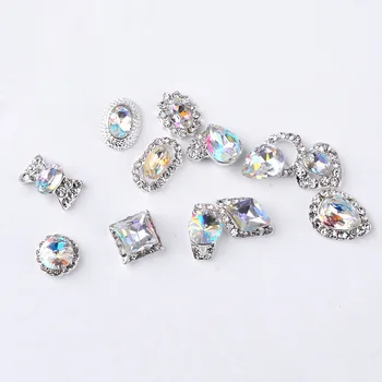 

1 Wheel 12pcs Metal Alloy Nail Art 3D Tips DIY Jewelry Decoration Oval Bow Tie Diamon Rhinestones Charm Salon Manicure Tools 39#