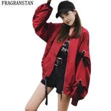 Новые женские весенне-осенние ленты Harajuku с расклешенными рукавами бейсбольная форма Женская мода просторное с воротником-стойкой красная куртка YX6
