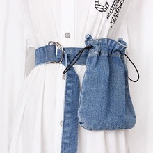 Двойные кольца пряжка регулируемый пояс с кулиской сумка ВИНТАЖНАЯ ДЖИНСОВАЯ ткань телефон кошелек женский поясные сумки