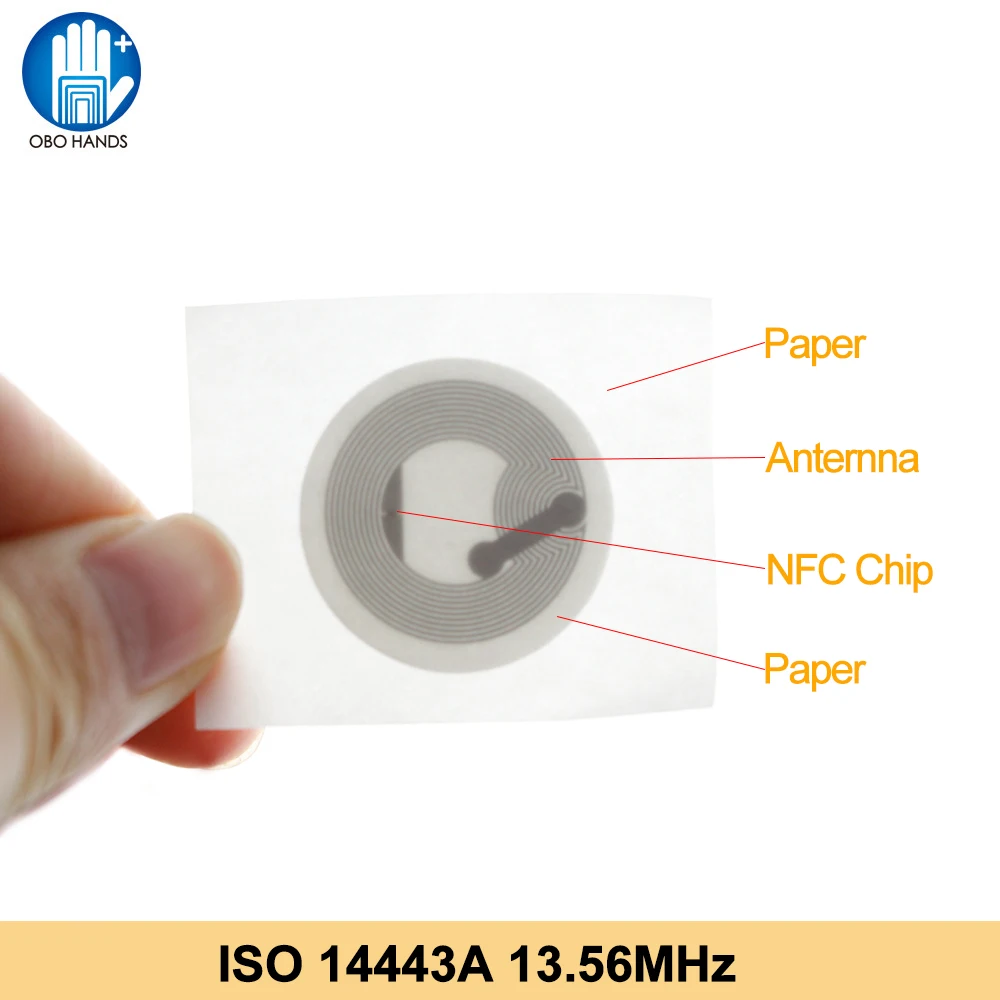 NFC Paper Sticker Tag F08 Compatible MF 1k S50 IC Universal RFID Label 13.56MHz Diam 25mm ISO14443A for Smart Phone(10/100pcs)