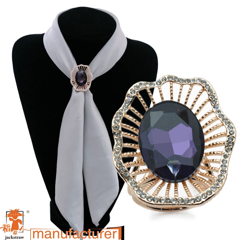 

Jackstraw high quality fashion three-ring big glass gem chain scarf clip jewelry buckle crystal purple scarf ring
