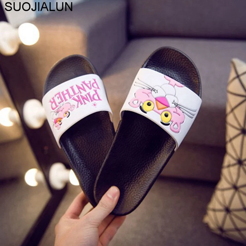 

Women Pink Slippers Leopard Cartoon Slippers Female Winter Slippers Beach Slip On Slides Flip Flop Zapatillas De Mujer
