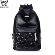 BAIJIAWEI Fashion Women Backpack Big Crown Embroidered Sequins Backpack Women Leather Backpacks High Quality Girls School Bags