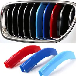 

Car styling For BMW 3 4 5 X3 X4 X5 X6 F10 F18 F30 F35 3 Colors ABS 3D M Car Front Grille Trim Strips Cover Motorsport Stickers