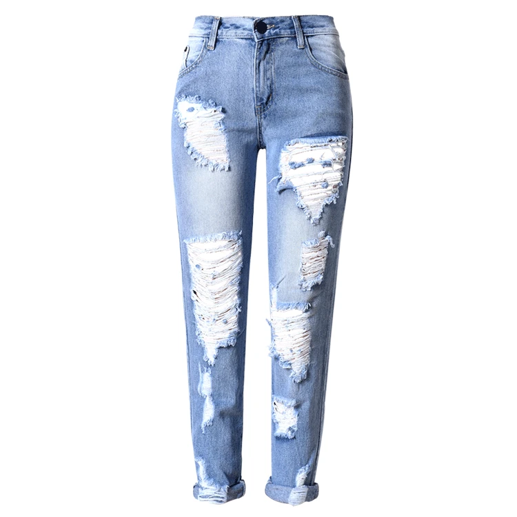 

Skinny Ripped Jeans For Women New European Fashion Hole In The Waist Calf-length Pants High Quality Pencil Denim Ladies clothing