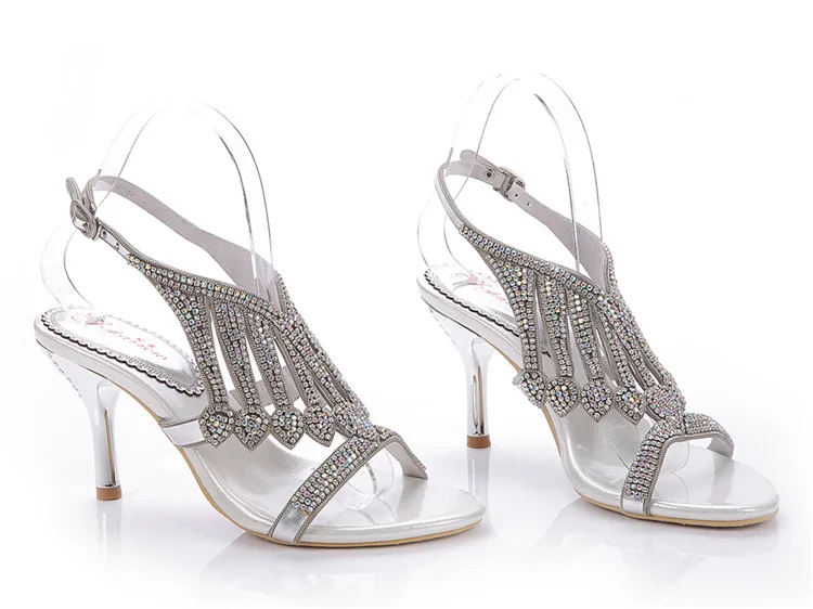 New 2016 summer diamond high-heeled stiletto heel sandals rhinestone comfortable banquet women silver wedding shoes size 1113