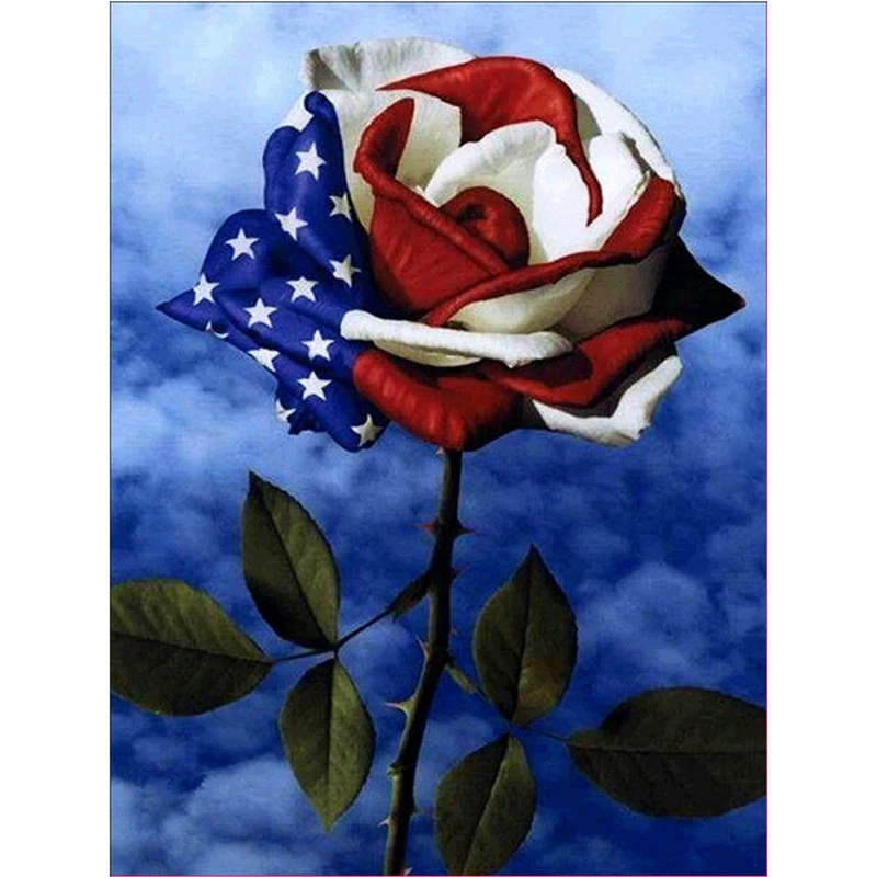 

HOT-Diy 5D Diamond Embroidery Flag Rose Painting Cross Stitch Kit Craft Home Decor