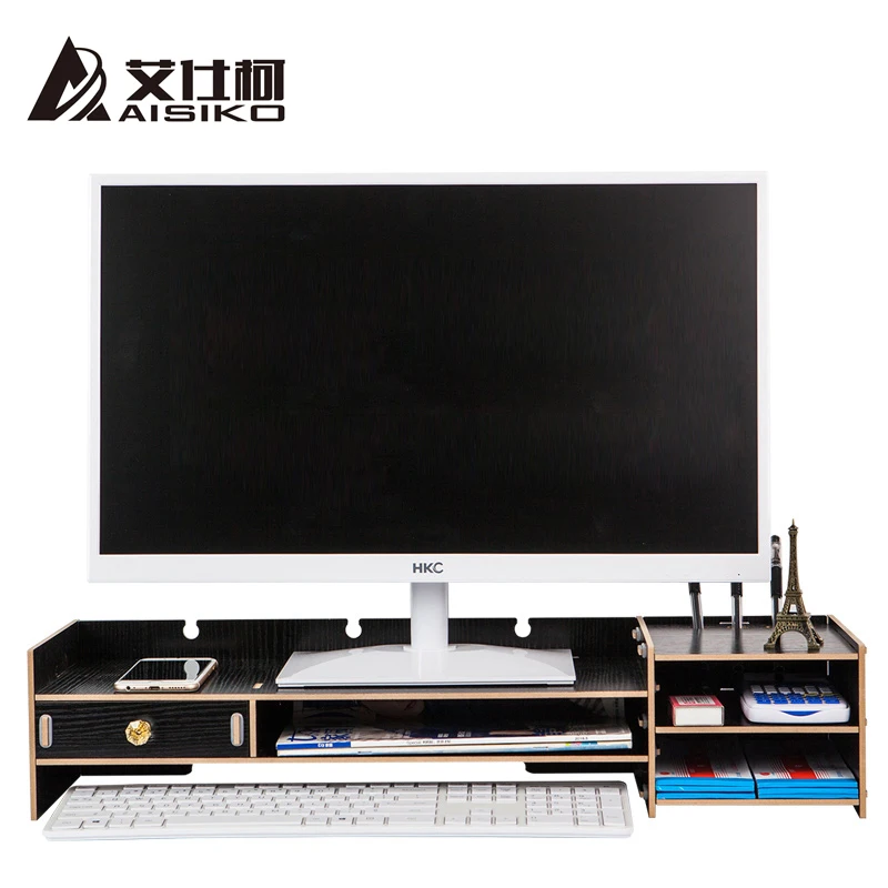 Desktop Monitor Stand, Wooden Monitor Riser TV Stand, Wide