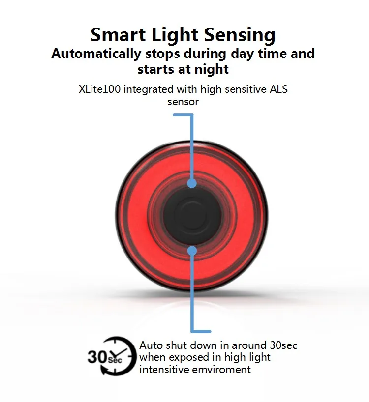 XLITE100 USB Перезаряжаемый велосипедный умный задний светильник светодиодный автоматический запуск/Стоп тормозной зондирующий светильник IPX6 Водонепроницаемый Предупреждение ющий задний светильник