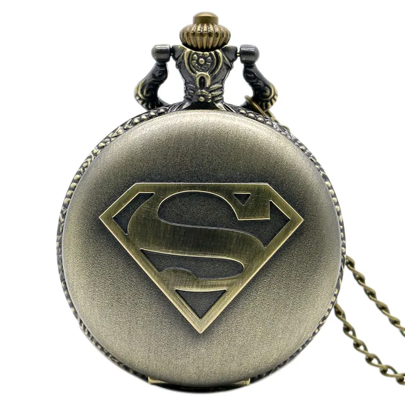 Reloj de bolsillo de cuarzo con colgante, accesorio de superhéroe, bronce/plata/Negro, Reloj de regalo