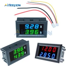Dc 100v 200v 10a 50a mini amperímetro voltímetro digital 3/4 bit volt tensão medidor de corrente tester vermelho azul verde led dupla exibição