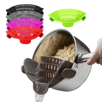 

Silicone Kitchen Strainer Draining Excess Liquid Clip Pan Drain Rack Bowl Funnel Cookware Rice Pasta Vegetable Washing Colander