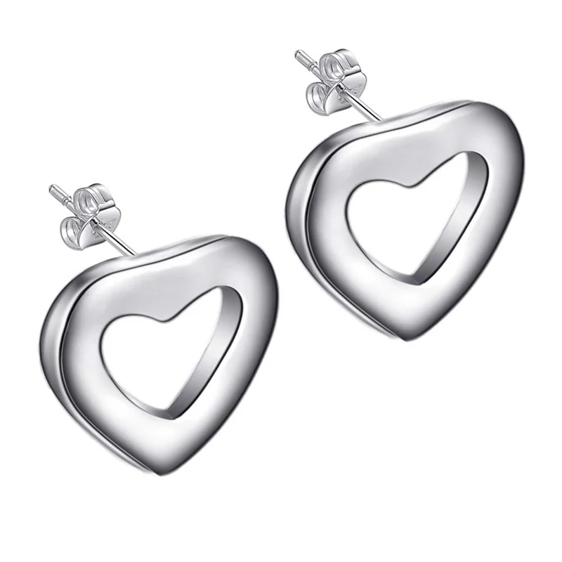 

2016 Concise Design 925 Silver Stud Earrings Heart Shape For Lover AE169