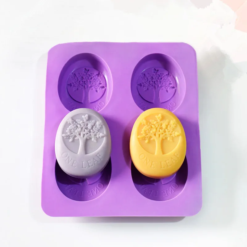 

Four holes elliptic tree molds for soap making DIY Cake Chocolate Pudding Soap Silicone Mold