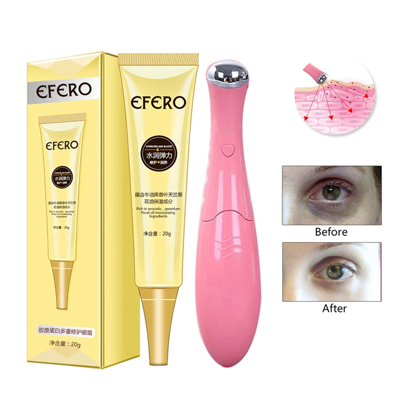 

1Pc Collagen Eye Cream Eye Serum Dark Circles Remover Anti-Aging Anti Puffiness + 1Pc Electric Vibration Eye Care Massager Tool