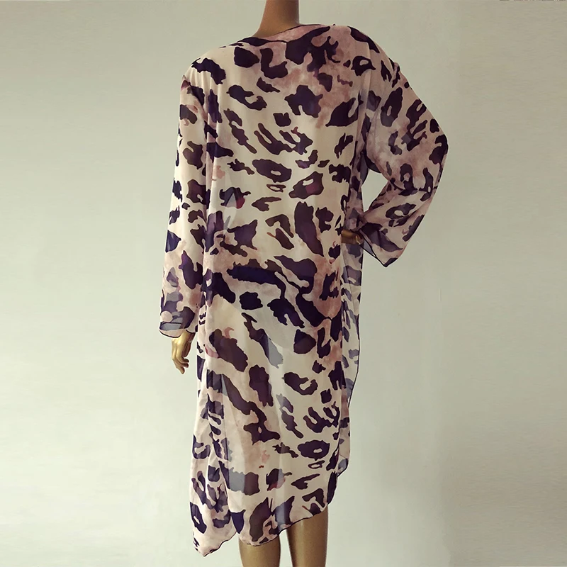 Misswim леопардовое сексуальное пляжное платье новое саронг накидка модная туника с длинным рукавом пляжная одежда из шифона накидка купальник
