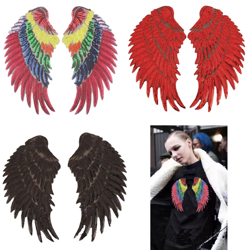 

Prajna Colorful Wings Sequin Patches Ironing Sewing Embroidered Patches For Clothes Jacket Fabric Jeans Patch Angel Badge Stripe