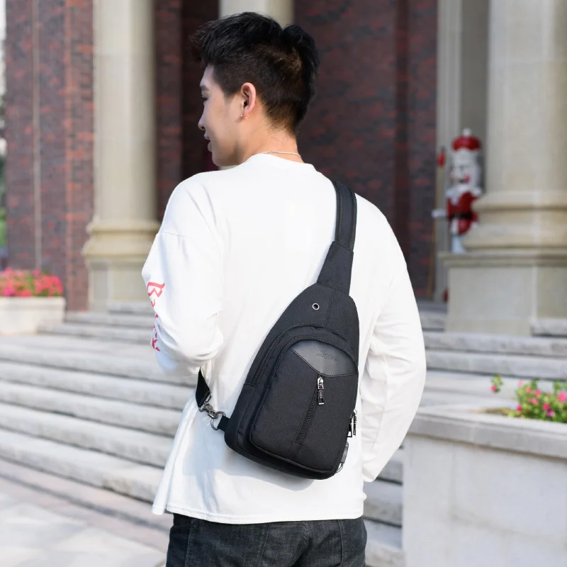 Anti Theft Men Backpack Canvas USB Rechargeable Chest Bag Headphone Hole Teenager Single Shoulder Boy Bag Sac A Dos Homme BP0212 (7)