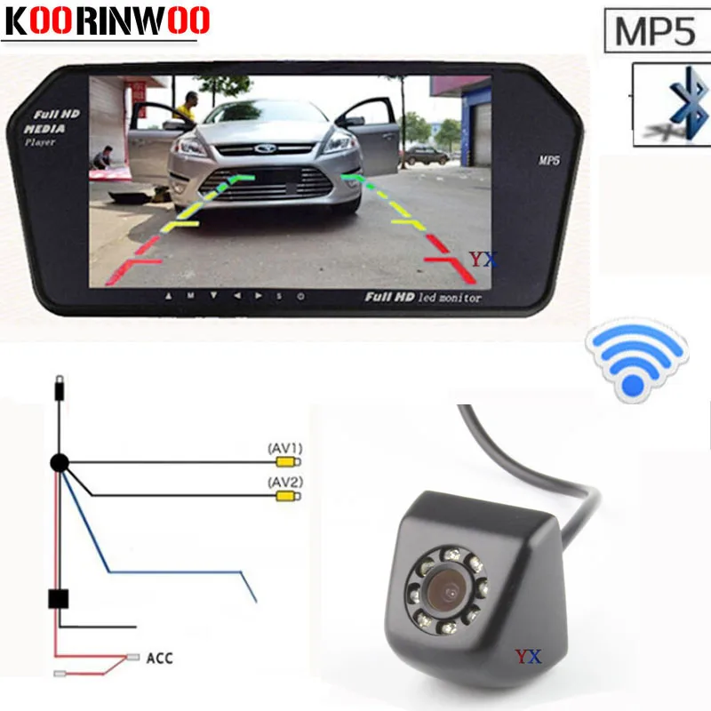 

Koorinwoo 2.4G Wireless HD CCD 7Inch Monitor Video1024*600 Bluetooth MP5 FM Car Rear view Camera Reversing Parking Kit For car