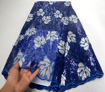 

2019 Newest Royal blue African French lace fabric With sequins Flower design Organza lace Fabric Nigerian lace fabric for dress