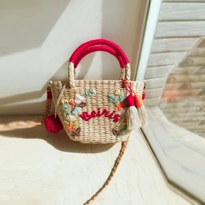 DIY пользовательские буквы для женщин соломенная сумка Мода цветок хит цвет сумки на плечо сумка большая буква кисточкой Соломенная пляжная