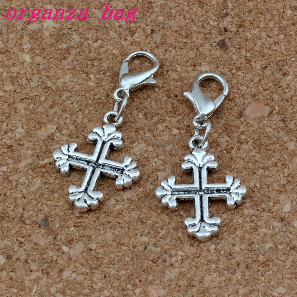 100Pcs Zinc Alloy Vintage Crucifix Charms Cross Bead With Lobster Clasp Fit Charm Bracelet DIY Jewelry 15x35mm A-274b