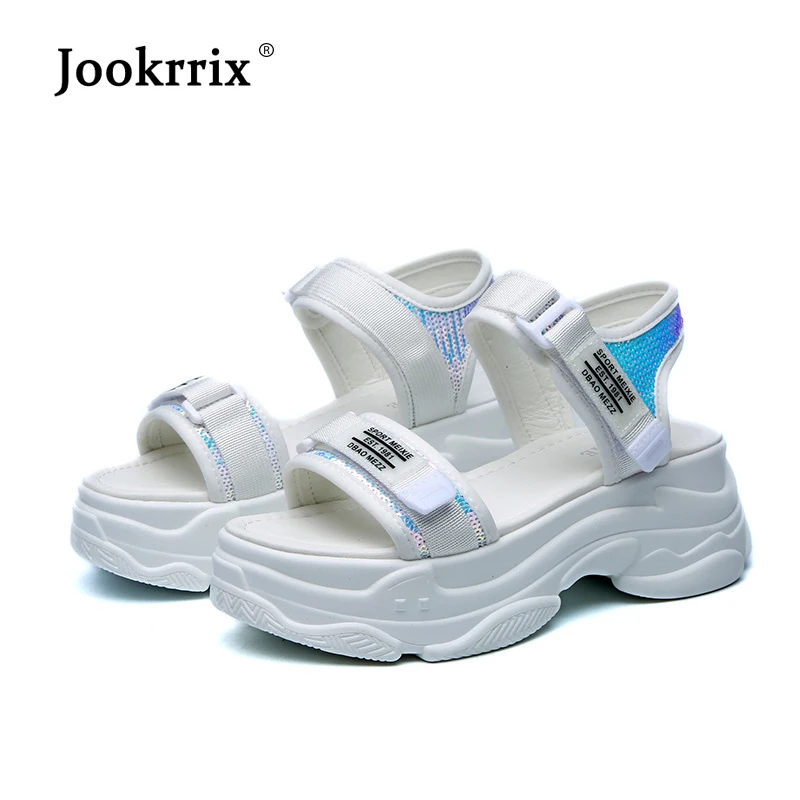 

Jookrrix Women Beach Sandals 2019 Lady Platform White Bling Chunky Sandals Fashion Brand Wedges High Glitter Black Sandal Shoe