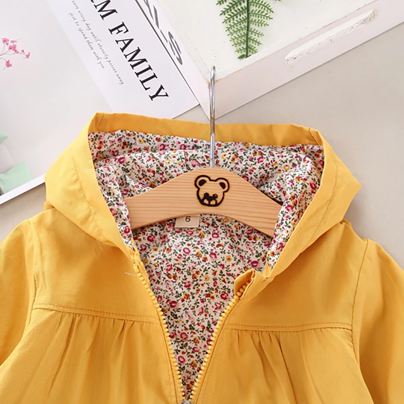 Spring Autumn Girls Windbreaker Coat Baby Kids Solid color cartoon rabbit Hoodie Zipper Outwear Kids Coats Jacket Clothing