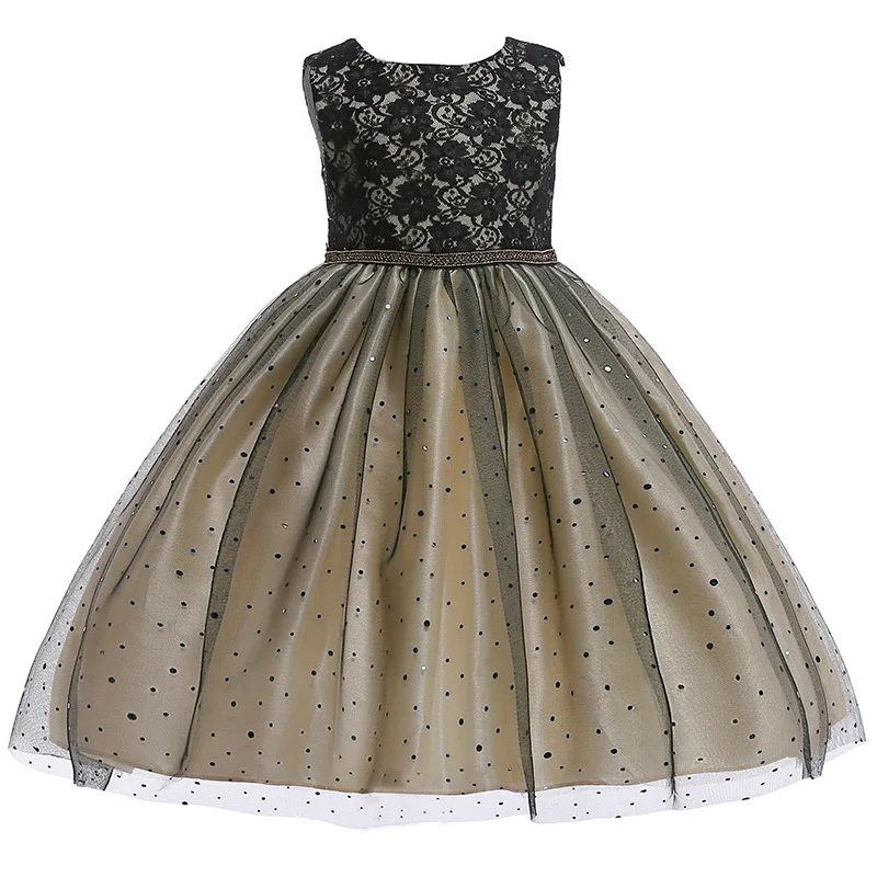 В европейском и американском стиле красивое платье для девочки, детская одежда для маленьких девочек, черная рубашка с цветочным рисунком кружевное платье принцессы с блестками и подиум платье для выступлений