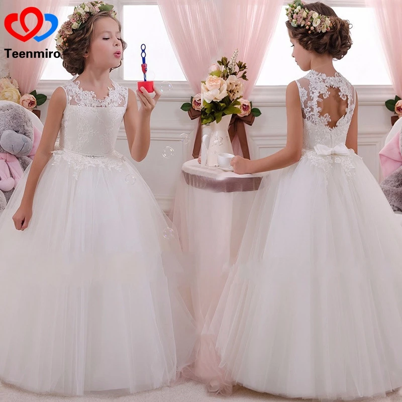 Children Pageant Elegant Dress for Girl Embroidery Flower Princess Wedding Party Dresses Long Bow Rhinestone Belt Communion | Детская