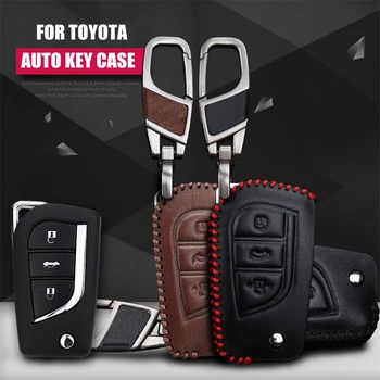 

LUNASBORE cow leather car key pack cover / key case holder shell keychain Key Shell accessories for Toyota 14 Corolla / 13 RAV4