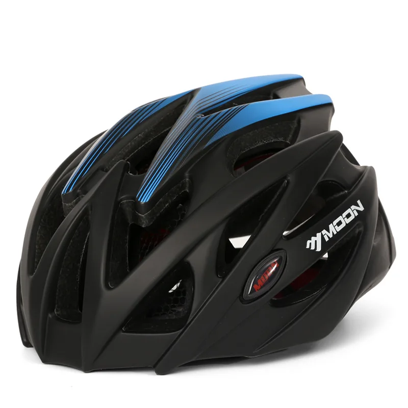 Светодиодный светильник Moon, велосипедные шлемы для мужчин и женщин, спортивный шлем MTB для шоссейного велосипеда с поворотной лампой, велосипедный шлем для велоспорта, велосипедный шлем BMX - Цвет: black  blue